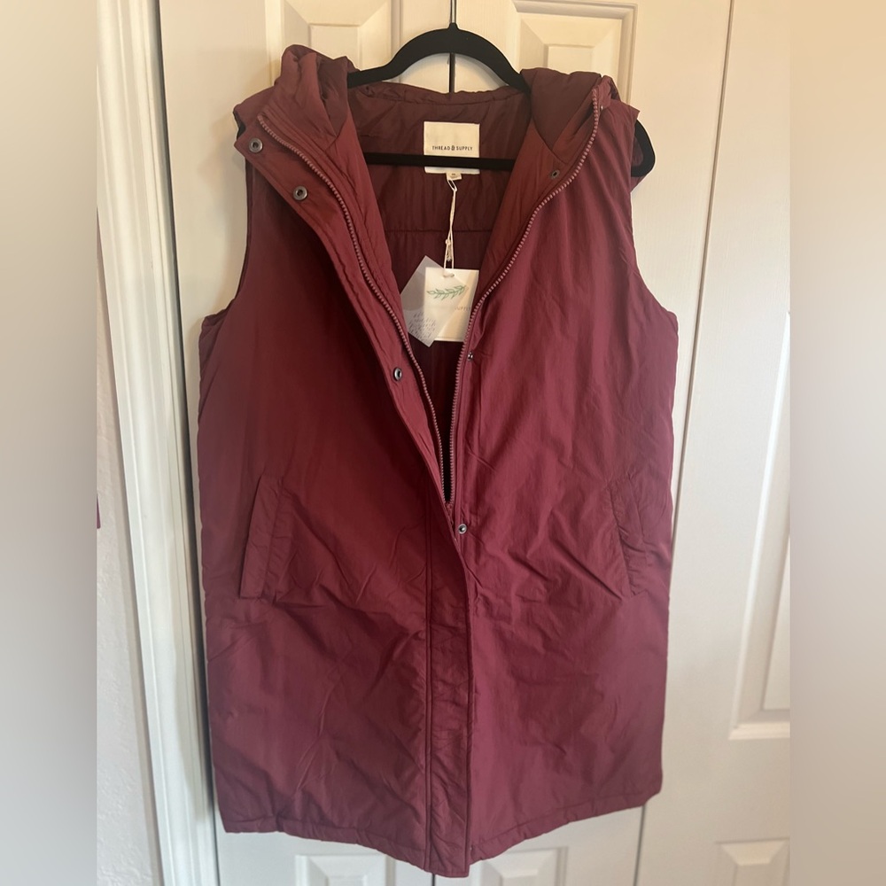 Thread & Supply Maroon lightweight Hooded Vest